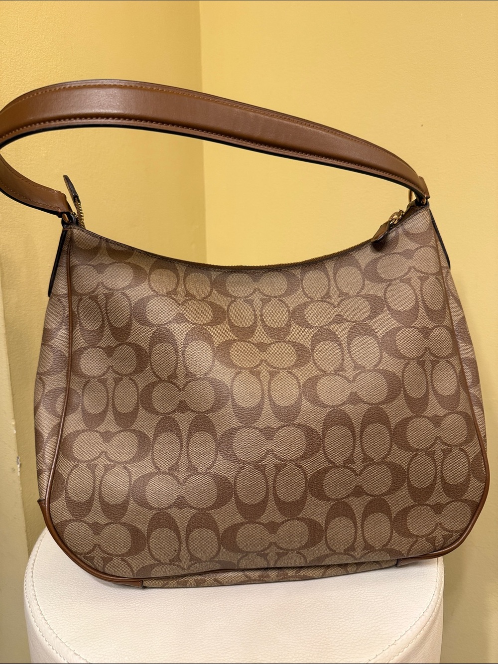 Coach Brown Signature Canvas Shoulder Bag with Leather Trim - Picture 3 of 6